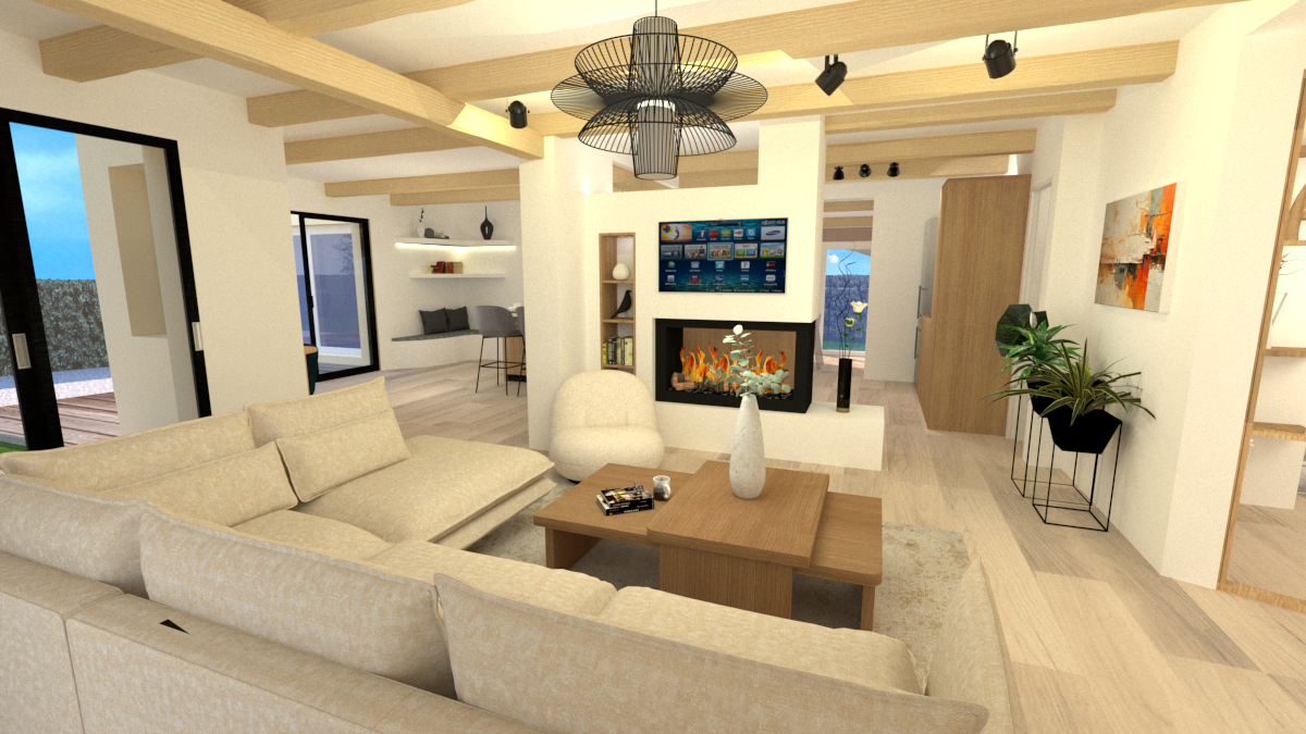 rendu visuel intérieur salon cheminée moderne cuisine bouches-du-rhone