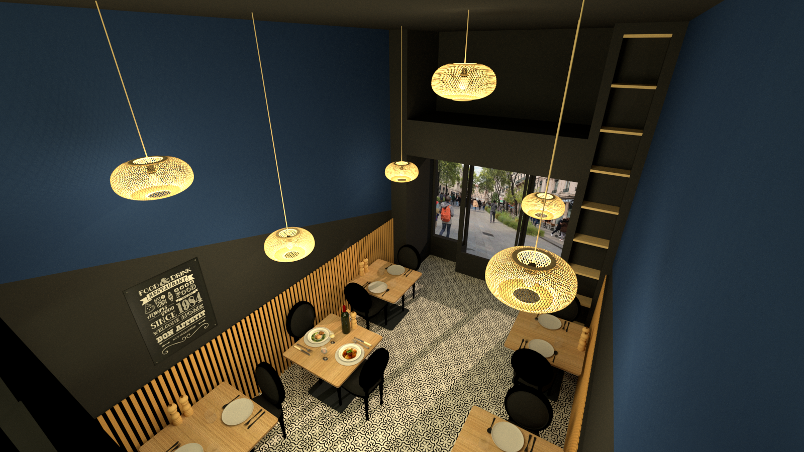 décoratrice pour restaurant bleu contemporain à Lyon et vers aix-en-provence