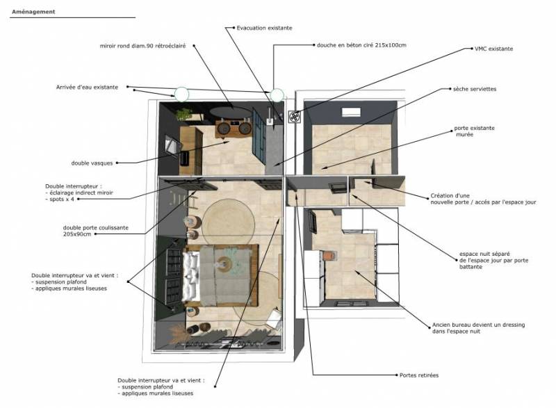 Plan suite parentale avec douche italienne luxueuse et dressing près d'Aix-en-Provence