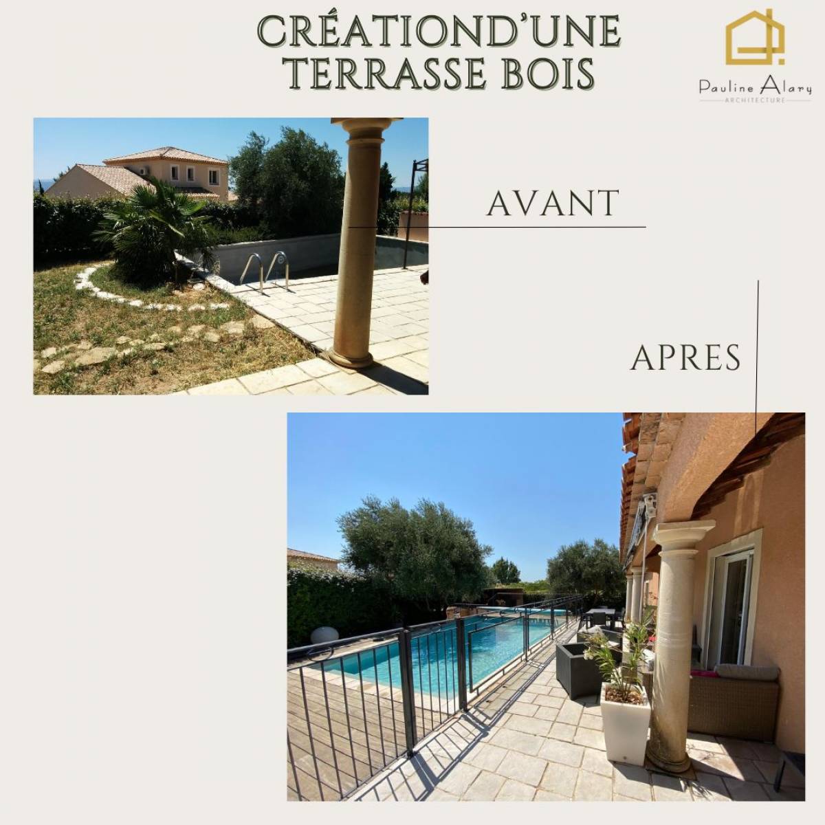 terrasse bois autour de piscine avant/après : extension pour la maison