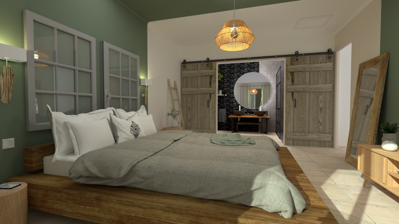 chambre parentale avec peinture au plafond